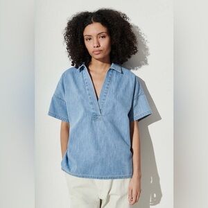 Rachel Comey Soft Blue Denim drop shoulder Top size 6 v neck cotton unique